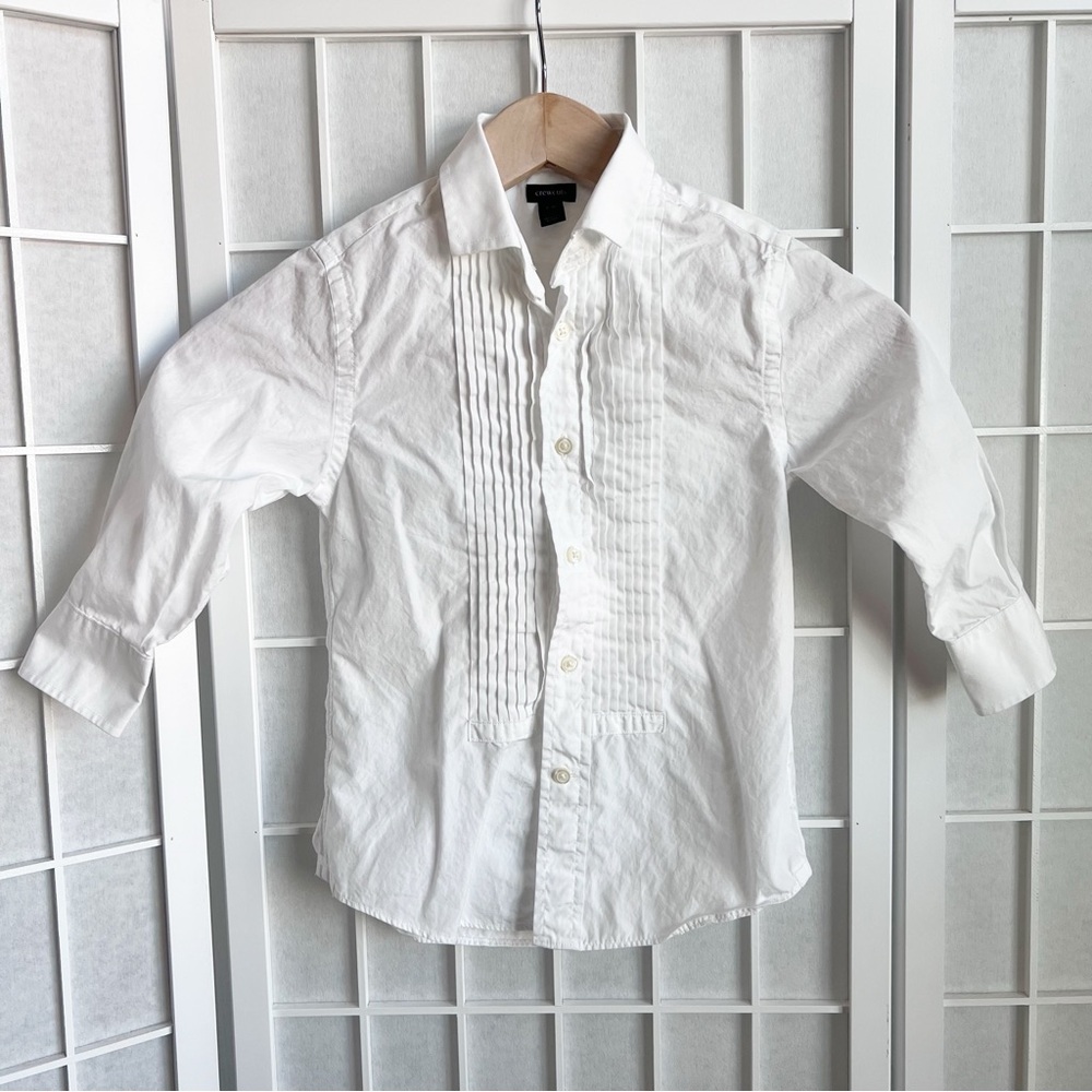 J. Crew Crewcuts Ludlow White Pleated Dress Shirt Size 4-5